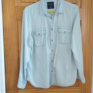 American Eagle light soft denim button down blouse
